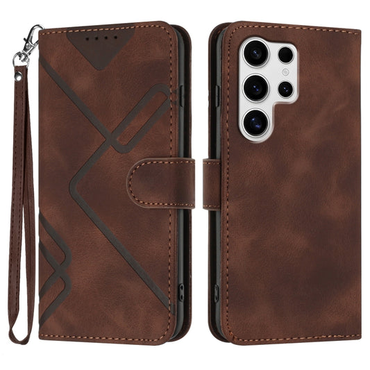 For Samsung Galaxy S25 Ultra 5G Line Pattern Skin Feel Leather Phone Case(Coffee) - Galaxy S25 Ultra 5G Cases by PMC Jewellery | Online Shopping South Africa | PMC Jewellery | Buy Now Pay Later Mobicred