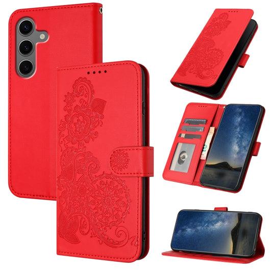 For Samsung Galaxy S25+ 5G Datura Flower Embossed Flip Leather Phone Case(Red) - Galaxy S25+ 5G Cases by PMC Jewellery | Online Shopping South Africa | PMC Jewellery | Buy Now Pay Later Mobicred