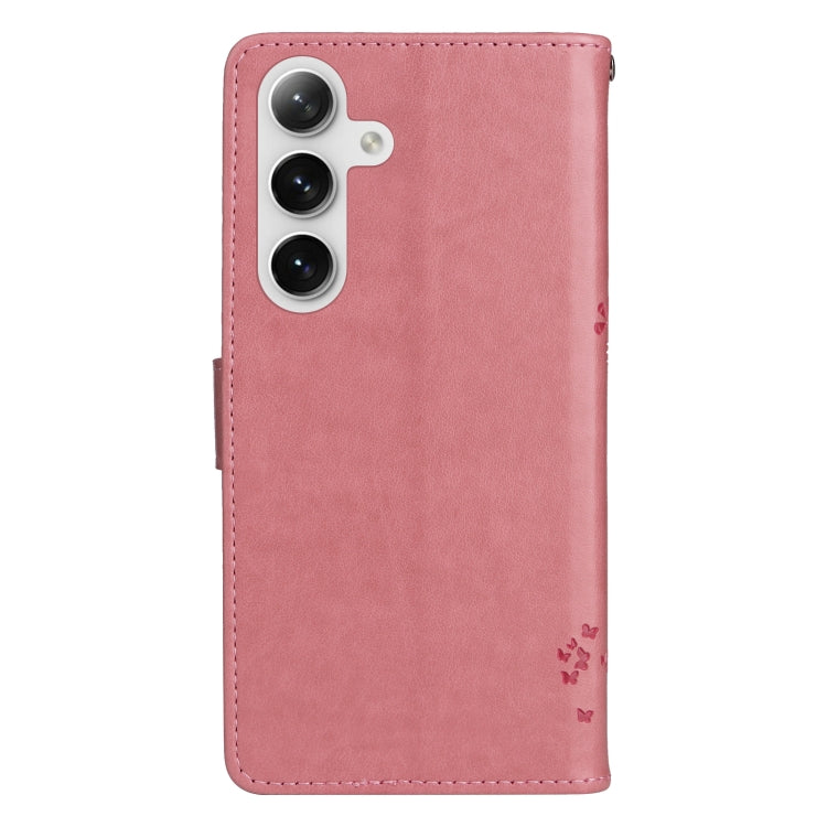 For Samsung Galaxy S25 / S24 5G Tree & Cat Embossed Pattern Flip Leather Phone Case(Pink) - Galaxy S25 5G Cases by PMC Jewellery | Online Shopping South Africa | PMC Jewellery | Buy Now Pay Later Mobicred