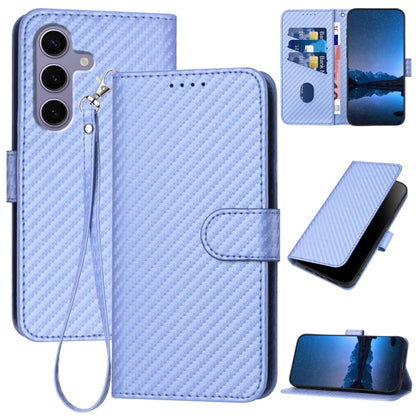 For Samsung Galaxy S25 5G YX0070 Carbon Fiber Buckle Leather Phone Case with Lanyard(Light Purple) - Galaxy S25 5G Cases by PMC Jewellery | Online Shopping South Africa | PMC Jewellery | Buy Now Pay Later Mobicred