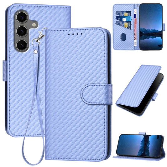 For Samsung Galaxy S25+ 5G YX0070 Carbon Fiber Buckle Leather Phone Case with Lanyard(Light Purple) - Galaxy S25+ 5G Cases by PMC Jewellery | Online Shopping South Africa | PMC Jewellery | Buy Now Pay Later Mobicred