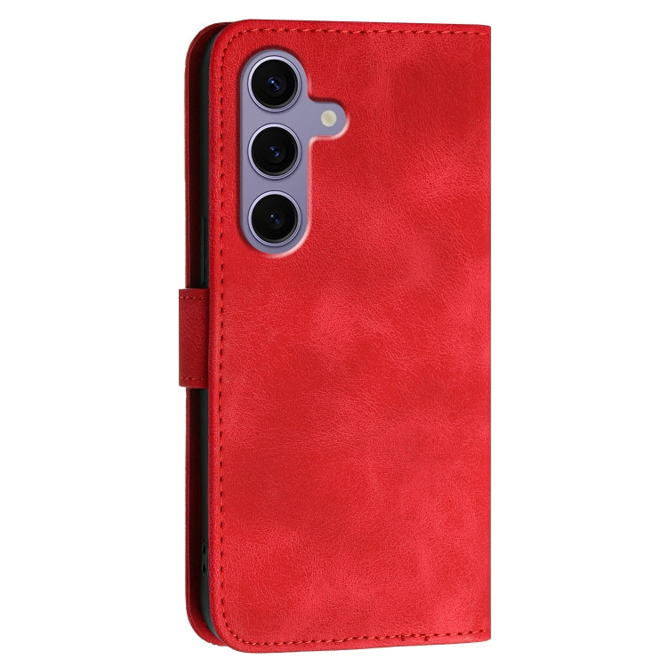 For Samsung Galaxy S25 5G YX0080 Grid Butterfly Embossed Pattern Flip Leather Phone Case with Lanyard(Red) - Galaxy S25 5G Cases by PMC Jewellery | Online Shopping South Africa | PMC Jewellery | Buy Now Pay Later Mobicred