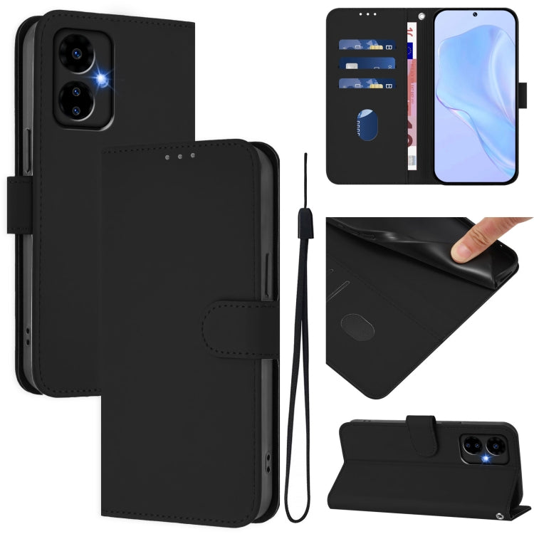 For Boost MobIle Celero 5G 2024 / 3 5G Skin Feel Solid Color Leather Phone Case with Lanyard(Black) - More Brand by PMC Jewellery | Online Shopping South Africa | PMC Jewellery | Buy Now Pay Later Mobicred