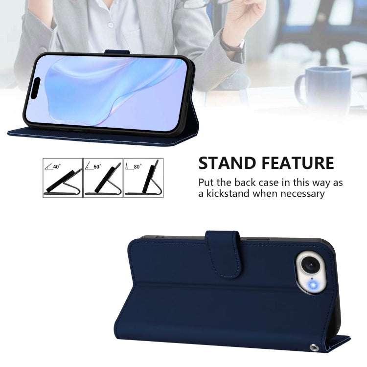 For iPhone 16e Skin Feel Solid Color Leather Phone Case with Lanyard(Navy Blue) - iPhone 16e Cases by PMC TechLife | Online Shopping South Africa | PMC TechLife | Buy Now Pay Later Mobicred