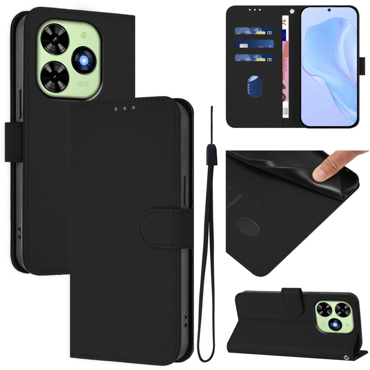 For Tecno Spark Go 2024 4G Skin Feel Solid Color Leather Phone Case with Lanyard(Black) - Tecno Cases by PMC Jewellery | Online Shopping South Africa | PMC Jewellery | Buy Now Pay Later Mobicred