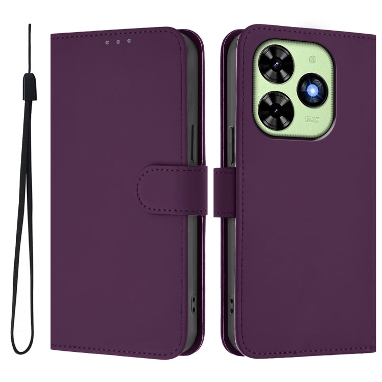 For Tecno Spark Go 2024 4G Skin Feel Solid Color Leather Phone Case with Lanyard(Violet) - Tecno Cases by PMC Jewellery | Online Shopping South Africa | PMC Jewellery | Buy Now Pay Later Mobicred