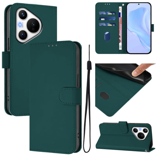 For Huawei Pura 70 Skin Feel Solid Color Leather Phone Case with Lanyard(Dark Green) - Huawei Cases by PMC Jewellery | Online Shopping South Africa | PMC Jewellery | Buy Now Pay Later Mobicred