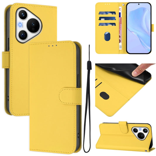 For Huawei Pura 70 Skin Feel Solid Color Leather Phone Case with Lanyard(Lemon Yellow) - Huawei Cases by PMC Jewellery | Online Shopping South Africa | PMC Jewellery | Buy Now Pay Later Mobicred