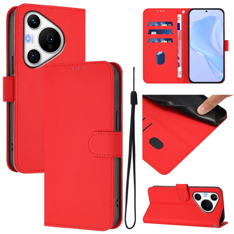 For Huawei Pura 70 Pro / 70 Pro+ Skin Feel Solid Color Leather Phone Case with Lanyard(Red) - Huawei Cases by PMC Jewellery | Online Shopping South Africa | PMC Jewellery | Buy Now Pay Later Mobicred