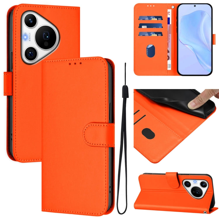 For Huawei Pura 70 Pro / 70 Pro+ Skin Feel Solid Color Leather Phone Case with Lanyard(Orange) - Huawei Cases by PMC Jewellery | Online Shopping South Africa | PMC Jewellery | Buy Now Pay Later Mobicred