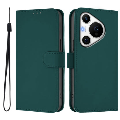 For Huawei Pura 70 Pro / 70 Pro+ Skin Feel Solid Color Leather Phone Case with Lanyard(Dark Green) - Huawei Cases by PMC Jewellery | Online Shopping South Africa | PMC Jewellery | Buy Now Pay Later Mobicred