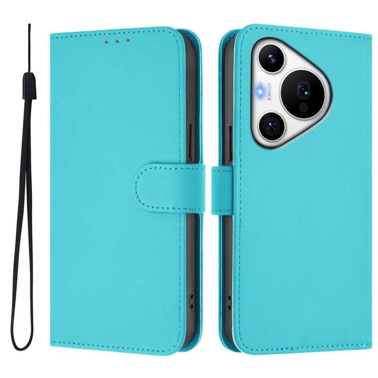 For Huawei Pura 70 Pro / 70 Pro+ Skin Feel Solid Color Leather Phone Case with Lanyard(Lake Blue) - Huawei Cases by PMC Jewellery | Online Shopping South Africa | PMC Jewellery | Buy Now Pay Later Mobicred