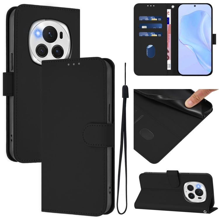 For Honor Magic6 Pro Skin Feel Solid Color Leather Phone Case with Lanyard(Black) - Honor Cases by PMC Jewellery | Online Shopping South Africa | PMC Jewellery | Buy Now Pay Later Mobicred