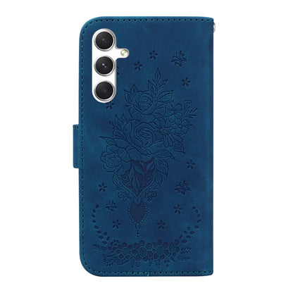 For Samsung Galaxy S25 5G Butterfly Rose Embossed Leather Phone Case(Blue) - Galaxy S25 5G Cases by PMC Jewellery | Online Shopping South Africa | PMC Jewellery | Buy Now Pay Later Mobicred