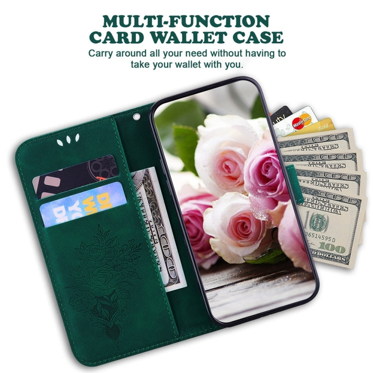 For Samsung Galaxy S25 5G Butterfly Rose Embossed Leather Phone Case(Green) - Galaxy S25 5G Cases by PMC TechLife | Online Shopping South Africa | PMC TechLife | Buy Now Pay Later Mobicred