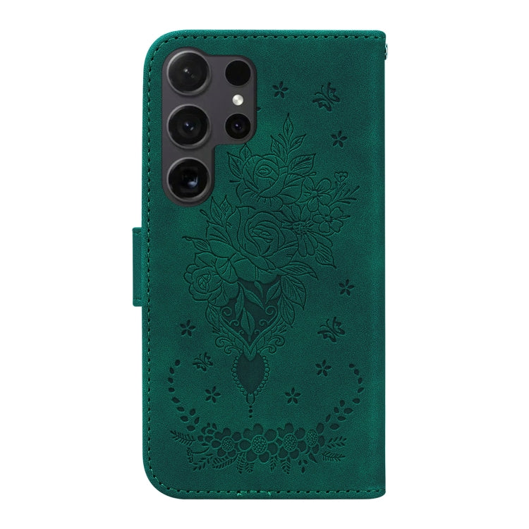 For Samsung Galaxy S25 Ultra 5G Butterfly Rose Embossed Leather Phone Case(Green) - Galaxy S25 Ultra 5G Cases by PMC Jewellery | Online Shopping South Africa | PMC Jewellery | Buy Now Pay Later Mobicred