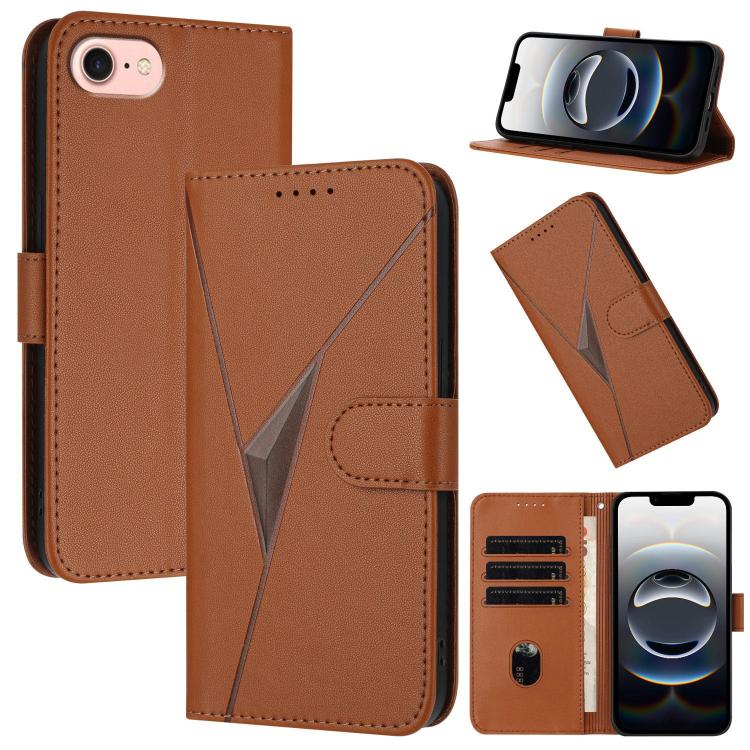 For iPhone 16e Triangle Pattern Buckle Clasp Leather Phone Case(Brown) - iPhone 16e Cases by PMC TechLife | Online Shopping South Africa | PMC TechLife | Buy Now Pay Later Mobicred