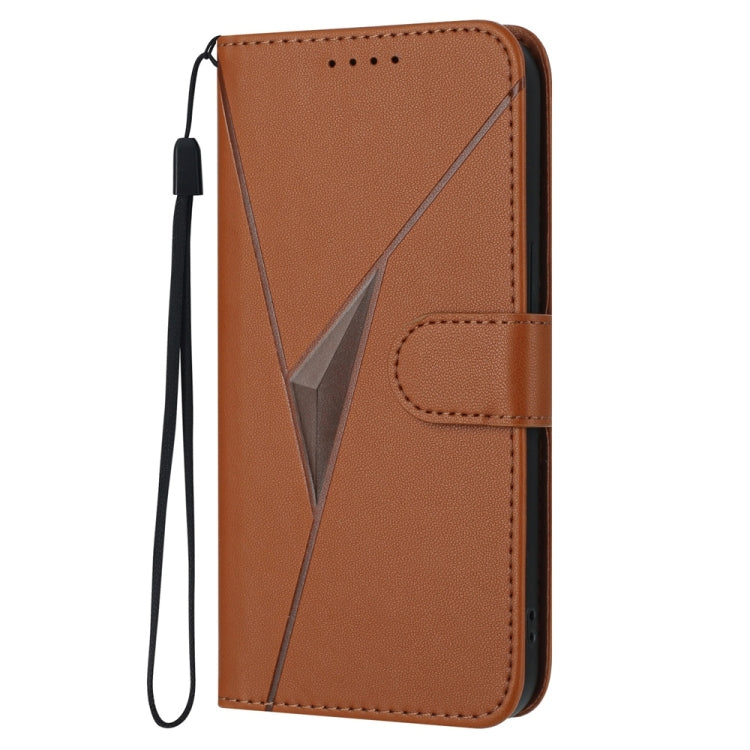 For iPhone 16e Triangle Pattern Buckle Clasp Leather Phone Case(Brown) - iPhone 16e Cases by PMC TechLife | Online Shopping South Africa | PMC TechLife | Buy Now Pay Later Mobicred