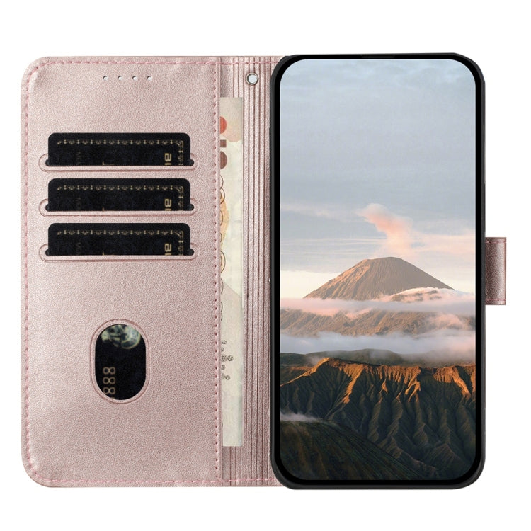 For iPhone 16e Triangle Pattern Buckle Clasp Leather Phone Case(Rose Gold) - iPhone 16e Cases by PMC TechLife | Online Shopping South Africa | PMC TechLife | Buy Now Pay Later Mobicred