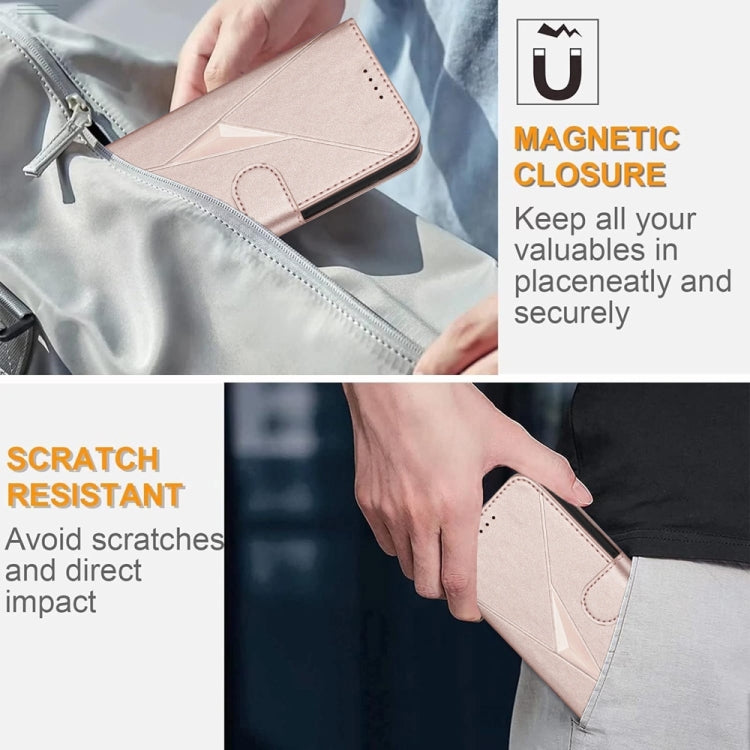 For iPhone 16e Triangle Pattern Buckle Clasp Leather Phone Case(Rose Gold) - iPhone 16e Cases by PMC TechLife | Online Shopping South Africa | PMC TechLife | Buy Now Pay Later Mobicred