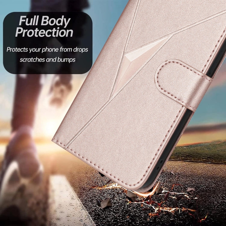 For iPhone 16e Triangle Pattern Buckle Clasp Leather Phone Case(Rose Gold) - iPhone 16e Cases by PMC TechLife | Online Shopping South Africa | PMC TechLife | Buy Now Pay Later Mobicred
