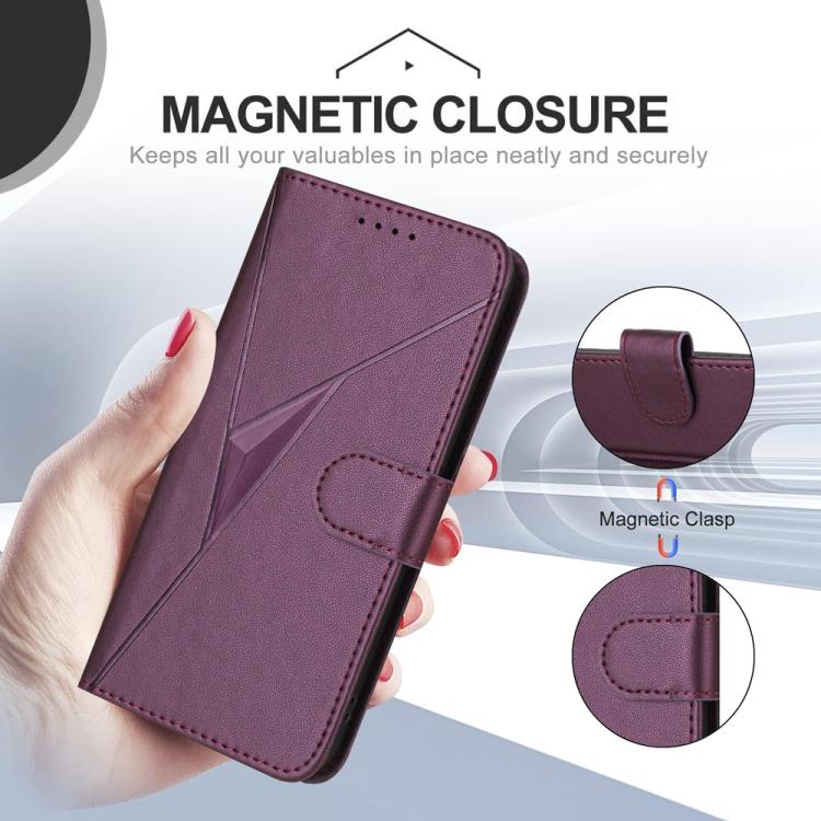 For iPhone 17 Pro Max Triangle Pattern Buckle Clasp Leather Phone Case(Dark Purple) - free shipping - PMc TechLife - Order now!