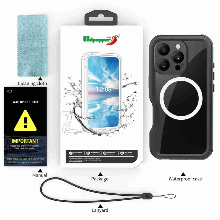 For iPhone 16 Pro RedPepper IP68 Waterproof Triple-proof MagSafe Phone Case(Black Blue) - iPhone 16 Pro Cases by RedPepper | Online Shopping South Africa | PMC Jewellery | Buy Now Pay Later Mobicred