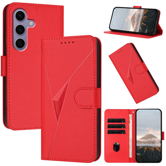 For Samsung Galaxy S25 5G Triangle Pattern Buckle Clasp Leather Phone Case(Red) - Galaxy S25 5G Cases by PMC Jewellery | Online Shopping South Africa | PMC Jewellery | Buy Now Pay Later Mobicred