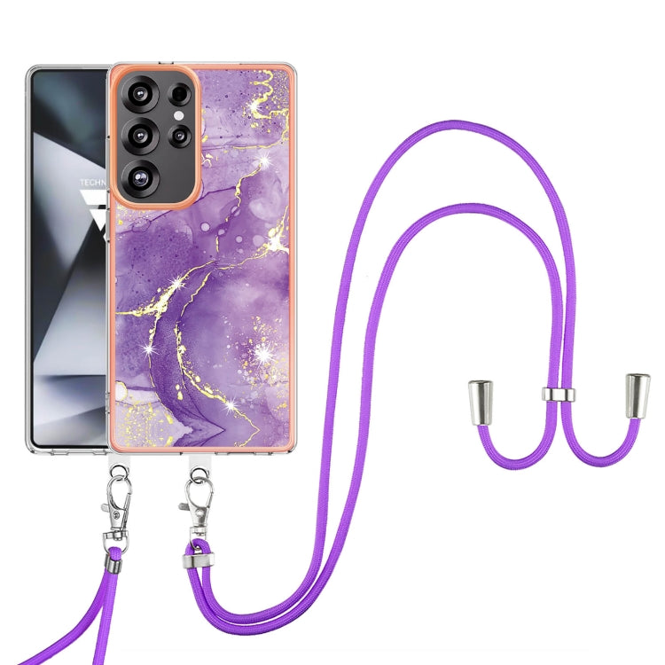 For Samsung Galaxy S25 Ultra 5G Electroplating Marble Dual-side IMD Phone Case with Lanyard(Purple 002) - Galaxy S25 Ultra 5G Cases by PMC Jewellery | Online Shopping South Africa | PMC Jewellery | Buy Now Pay Later Mobicred