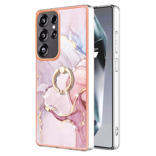 For Samsung Galaxy S25 Ultra 5G Electroplating Marble IMD TPU Phone Case with Ring Holder(Rose Gold 005) - Galaxy S25 Ultra 5G Cases by PMC Jewellery | Online Shopping South Africa | PMC Jewellery | Buy Now Pay Later Mobicred