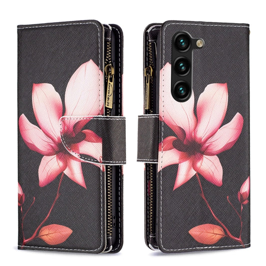 For Samsung Galaxy S25+ 5G Colored Drawing Pattern Zipper Leather Phone Case(Lotus) - Galaxy S25+ 5G Cases by PMC Jewellery | Online Shopping South Africa | PMC Jewellery | Buy Now Pay Later Mobicred