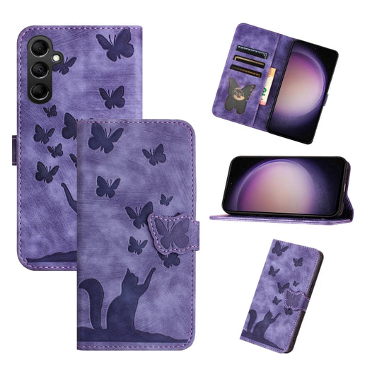 For Samsung Galaxy S25 5G Butterfly Cat Embossing Flip Leather Phone Case(Purple) - Galaxy S25 5G Cases by PMC Jewellery | Online Shopping South Africa | PMC Jewellery | Buy Now Pay Later Mobicred