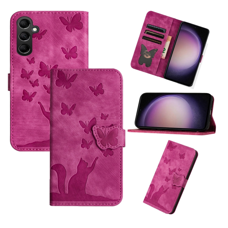 For Samsung Galaxy S25 5G Butterfly Cat Embossing Flip Leather Phone Case(Pink) - Galaxy S25 5G Cases by PMC Jewellery | Online Shopping South Africa | PMC Jewellery | Buy Now Pay Later Mobicred