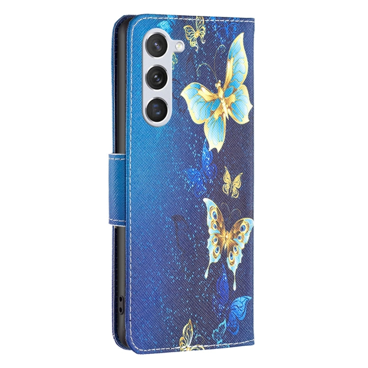 For Samsung Galaxy S25 5G Colored Drawing Pattern Leather Phone Case(Gold Butterfly) - Galaxy S25 5G Cases by PMC Jewellery | Online Shopping South Africa | PMC Jewellery | Buy Now Pay Later Mobicred