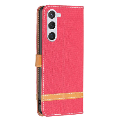 For Samsung Galaxy S25 5G Color Block Denim Texture Leather Phone Case(Red) - Galaxy S25 5G Cases by PMC Jewellery | Online Shopping South Africa | PMC Jewellery | Buy Now Pay Later Mobicred