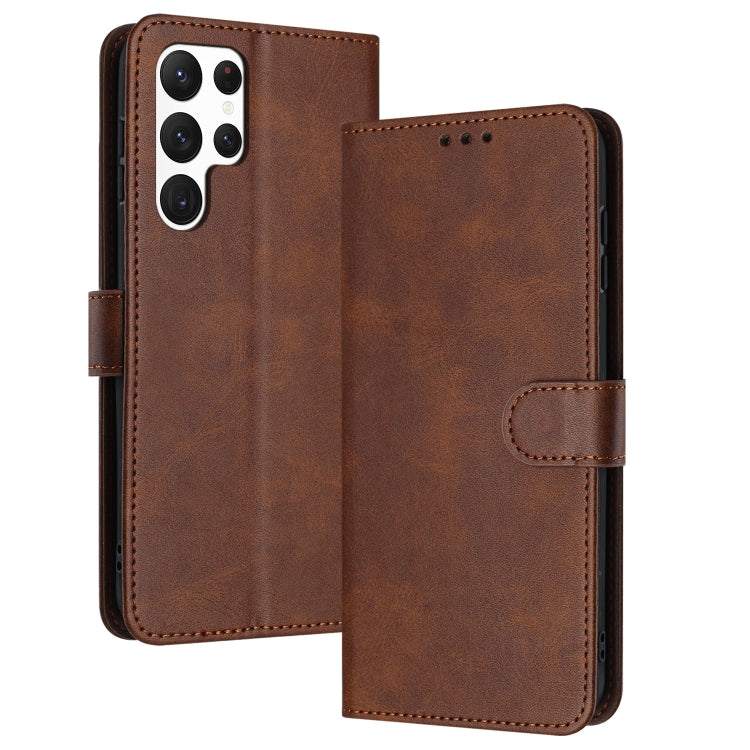 For Samsung Galaxy S25 Ultra 5G Solid Calf Texture Flip Leather Phone Case(Brown) - Galaxy S25 Ultra 5G Cases by PMC Jewellery | Online Shopping South Africa | PMC Jewellery | Buy Now Pay Later Mobicred