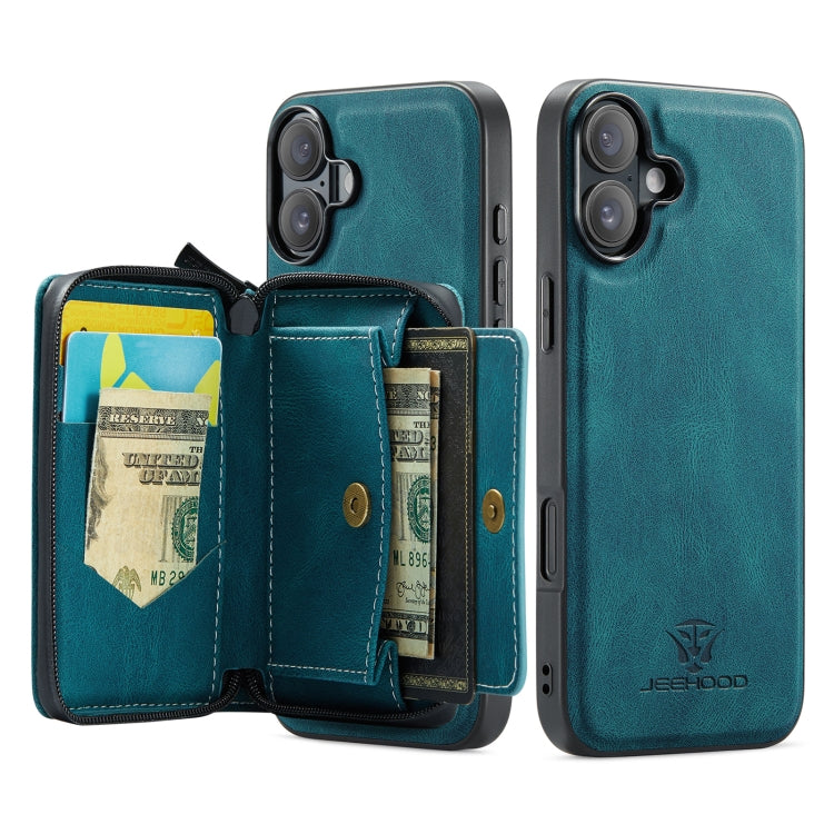 For iPhone 16 Plus JEEHOOD J02 Magnetic Zipper Horizontal Flip Leather Phone Case(Blue) - free shipping - PMC Jewellery - Order now!