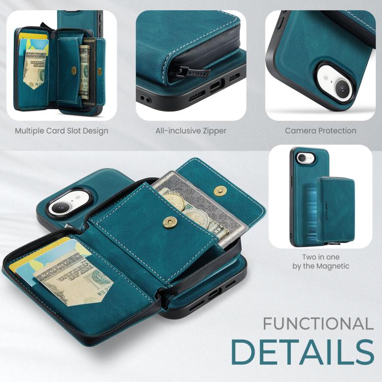 For iPhone 16e JEEHOOD J02 Magnetic Zipper Horizontal Flip Leather Phone Case(Blue) - free shipping - PMc TechLife - Order now!