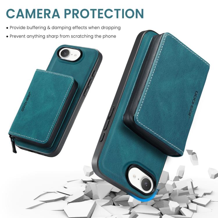 For iPhone 16e JEEHOOD J02 Magnetic Zipper Horizontal Flip Leather Phone Case(Blue) - free shipping - PMc TechLife - Order now!