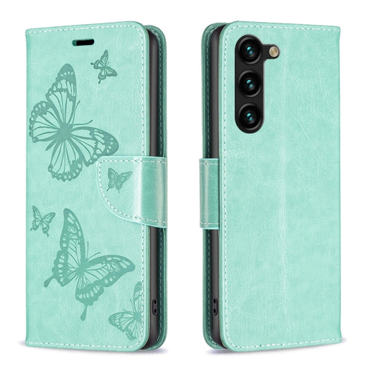 For Samsung Galaxy S25+ 5G Embossing Two Butterflies Pattern Leather Phone Case(Green) - Galaxy S25+ 5G Cases by PMC Jewellery | Online Shopping South Africa | PMC Jewellery | Buy Now Pay Later Mobicred