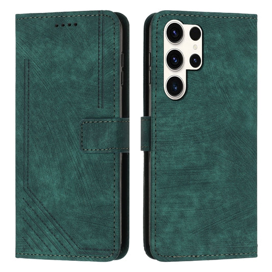 For Samsung Galaxy S25 Ultra 5G Skin Feel Stripe Pattern Leather Phone Case with Long Lanyard(Green) - Galaxy S25 Ultra 5G Cases by PMC Jewellery | Online Shopping South Africa | PMC Jewellery | Buy Now Pay Later Mobicred