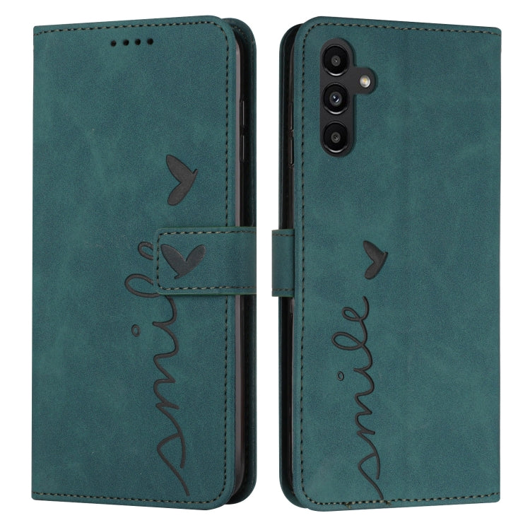 For Samsung Galaxy S25 / S24 5G Skin Feel Heart Embossed Leather Phone Case with Long Lanyard(Green) - Galaxy S25 5G Cases by PMC Jewellery | Online Shopping South Africa | PMC Jewellery | Buy Now Pay Later Mobicred