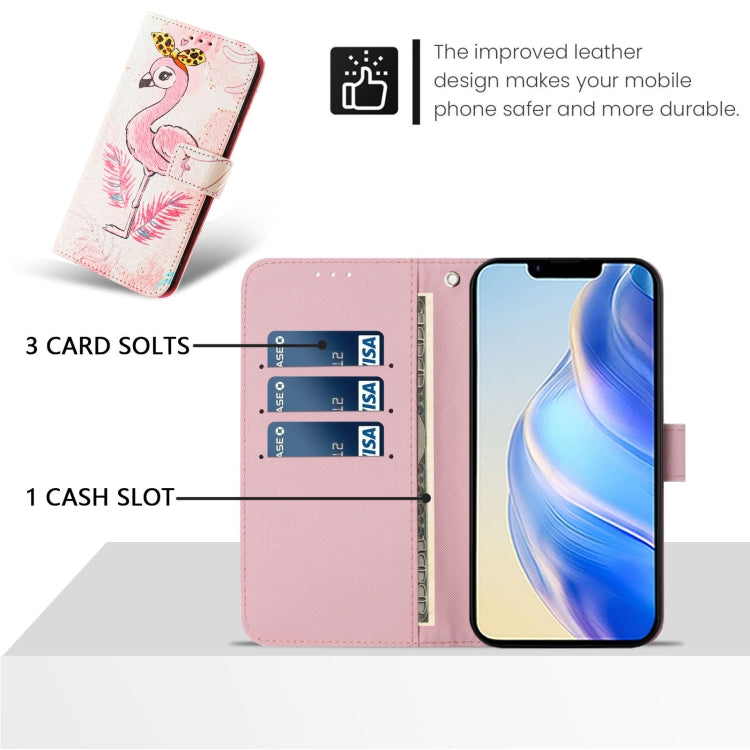 For iPhone 16e Art Colored Drawing Pattern Leather Phone Case(Flamingo) - iPhone 16e Cases by PMC TechLife | Online Shopping South Africa | PMC TechLife | Buy Now Pay Later Mobicred