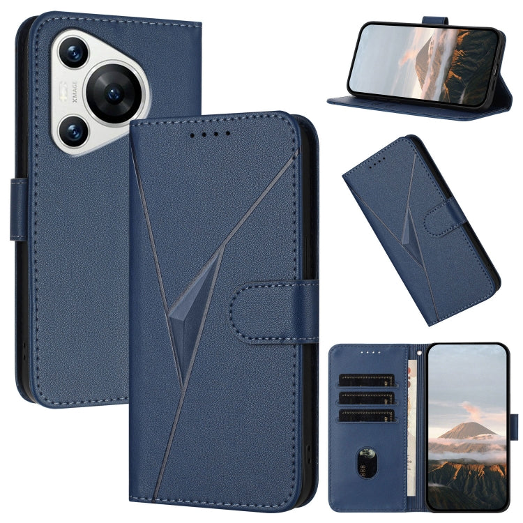 For Huawei Pura 70 Triangle Pattern Buckle Clasp Leather Phone Case(Royal Blue) - Huawei Cases by PMC Jewellery | Online Shopping South Africa | PMC Jewellery | Buy Now Pay Later Mobicred