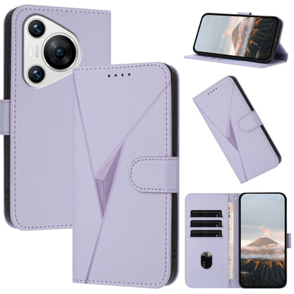 For Huawei Pura 70 Triangle Pattern Buckle Clasp Leather Phone Case(Light Purple) - Huawei Cases by PMC Jewellery | Online Shopping South Africa | PMC Jewellery | Buy Now Pay Later Mobicred