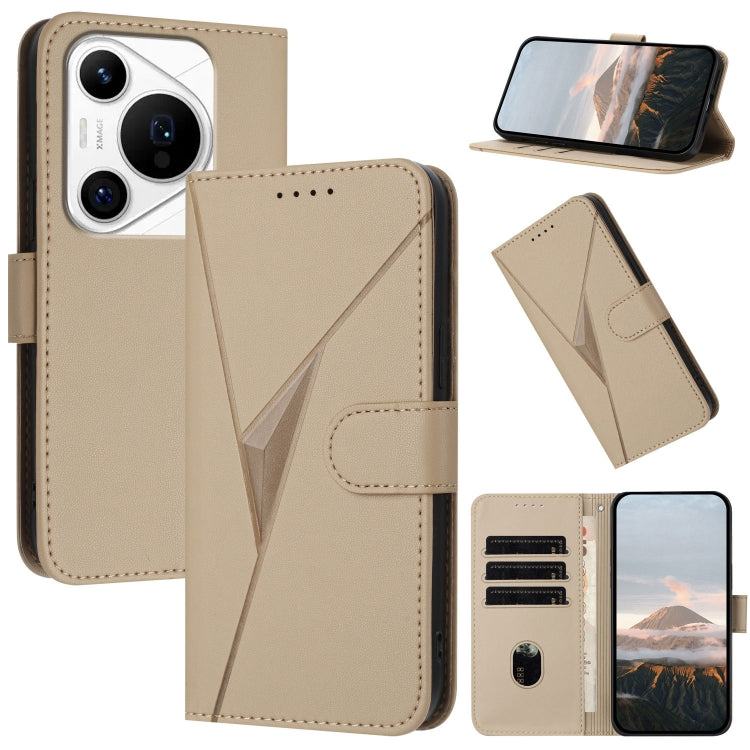 For Huawei Pura 70 Pro / Pura 70 Ultra Triangle Pattern Buckle Clasp Leather Phone Case(Gold) - Huawei Cases by PMC Jewellery | Online Shopping South Africa | PMC Jewellery | Buy Now Pay Later Mobicred