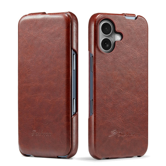 For iPhone 16 Plus Fierre Shann 64 Texture Vertical Flip PU Leather Phone Case(Brown) - iPhone 16 Plus Cases by FIERRE SHANN | Online Shopping South Africa | PMC Jewellery | Buy Now Pay Later Mobicred