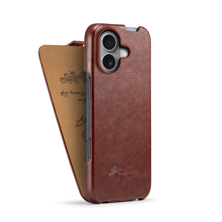 For iPhone 16 Fierre Shann 64 Texture Vertical Flip PU Leather Phone Case(Brown) - iPhone 16 Cases by FIERRE SHANN | Online Shopping South Africa | PMC Jewellery | Buy Now Pay Later Mobicred