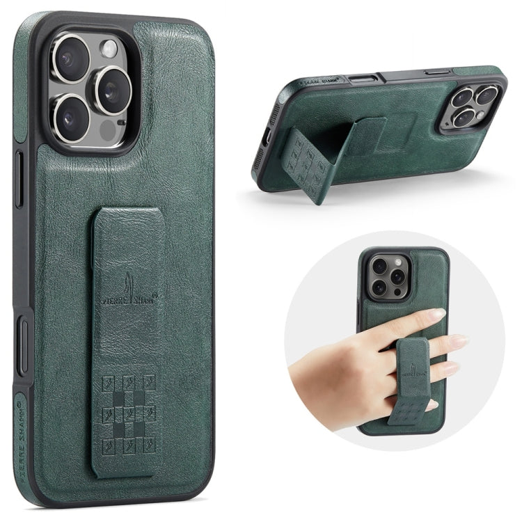 For iPhone 16 Pro Fierre Shann Oil Wax Cow Leather Holder Back Phone Case(Green) - iPhone 16 Pro Cases by FIERRE SHANN | Online Shopping South Africa | PMC Jewellery | Buy Now Pay Later Mobicred