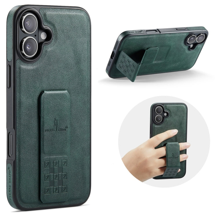 For iPhone 16 Plus Fierre Shann Oil Wax Cow Leather Holder Back Phone Case(Green) - iPhone 16 Plus Cases by FIERRE SHANN | Online Shopping South Africa | PMC Jewellery | Buy Now Pay Later Mobicred